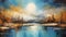 Expressive Landscape Painting: Moonlit Lake On Large Canvas