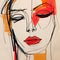 Expressive Line Drawings Of Margaret\\\'s Face In Orange And Crimson