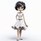 Expressive Manga Style 3d Cartoon Girl In White Dress