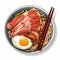 Expressive Manga Style Dinner: Bacon Ramen Bowl With Chopsticks