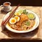 Expressive Manga Style Food Plate With Steamed Noodles And Soup