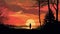 Expressive Manga Style Sunset Silhouette Painting