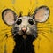 Expressive Mixed-media Portrait: Playful Rat On Yellow Canvas