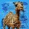 Expressive Mixed Media: Strawmade Camel On Blue Background