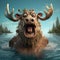 Expressive Moose Holding A Fish: A Grotesque Caricature In Zbrush