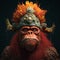 Expressive Orangutan With Fish A Stylized 3d Illustration