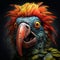 Expressive Parrot Holding Fish: Vibrant 2d Game Art With Strong Facial Expression