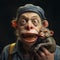 Expressive Portrait Of A Man With A Baby Monkey And Eye