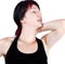 Expressive portrait of woman who has neck pain