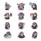 Expressive purple haired girl sticker asset set