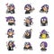 Expressive purple haired girl sticker asset set