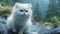Expressive White Kitten In Rain: Unreal Engine Rendered Furry Art