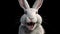 Expressive white young rabbit standing in front, isolated, making a face Photo Formats