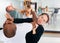 Expressive woman practicing palm heel strike during self-defense training