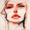 Expressive Woman\\\'s Face In Loose And Gestural Style Drawing