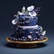 Exquisite 3d Rendering Of Indigo Flower Cake With Elaborate Fruit Arrangements