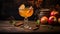 Exquisite Apple-Spiced Cocktail: A Perfect Blend of Elegance and Flavor on a Rustic Canvas.