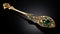 Exquisite Art Nouveau Gold Spoon With Green Gemstones