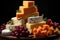 Exquisite assortment of different cheese types beautifully presented on a rustic wooden table