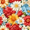 Exquisite assortment of vibrant meadow flowers forming an elegant top view seamless pattern