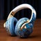 Exquisite Blue And Gold Floral Headphones With Hand-painted Details