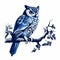 Exquisite Blue Owl Engraving On White Background