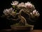 An exquisite bonsai magnolia tree, extremely detailed perfect flowers with plush waxy petals, growing in a kintsugi bowl, cut away