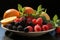 Exquisite breakfast delight. assorted fresh berries showcased on a pristine black background