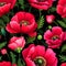 Exquisite and captivating top view seamless pattern featuring delicate blooming poppy flowers