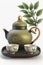 Exquisite Chinese Jade Tea Set on a White Background