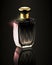 Exquisite Craftsmanship: A Golden Perfume Bottle with Vibrant Colors and Intricate Details>generative AI