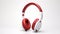 Exquisite Craftsmanship: White And Red Headphones On White Background