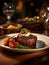 Exquisite culinary masterpiece: A succulent steak, cooked to perfection, sizzles on a plate adorned with luxurious