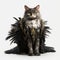 Exquisite Dark Feathered Cat Wearing Gold Crown - Unreal Engine 5 3d Image