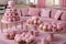 Exquisite Dessert Buffet Arrangement on Pink Living Room Table