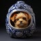 Exquisite Detail: Small Dog In Blue Porcelain Teapot