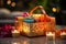 Exquisite Diwali Gift Basket: Vibrant Colors, Shimmering Wraps, and Floral Patterns