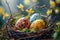 Exquisite Easter eggs nestled in a charming nest, celebrating spring