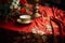 Exquisite Embroidery: A Close-Up of Vibrant Red Silk Tablecloth