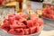 Exquisite festive table with sweets and fruits