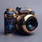 Exquisite Gold And Blue Camera With Geometric Patterns