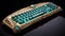Exquisite Gothic Dark Gold Keyboard With Turquoise And Blue Lights
