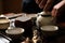 Exquisite Green Tea in Teapot at Traditional Chinese Tea Ceremony. Set of Equipment