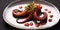 Exquisite grilled octopus tentacles. Octopus in the restaurant close-up of the dish. Generative AI