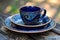 Exquisite hand-painted dinnerware, Majestic, deep, midnight blue
