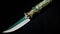 Exquisite Handcrafted Green And Gold Knife With Intricate Design