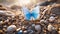 Exquisite macro photography beautiful monarch butterfly resting on sandy beach in natural habitat