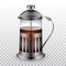 Exquisite metal tea pot. Realistic illustration on transparent background