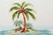 An exquisite painting capturing the serenity of a palm tree standing tall on a secluded island, Tropical embroidery featuring a