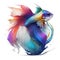 Exquisite painting features a stunning display of colorful fish gracefully swimming against a pristine white background.